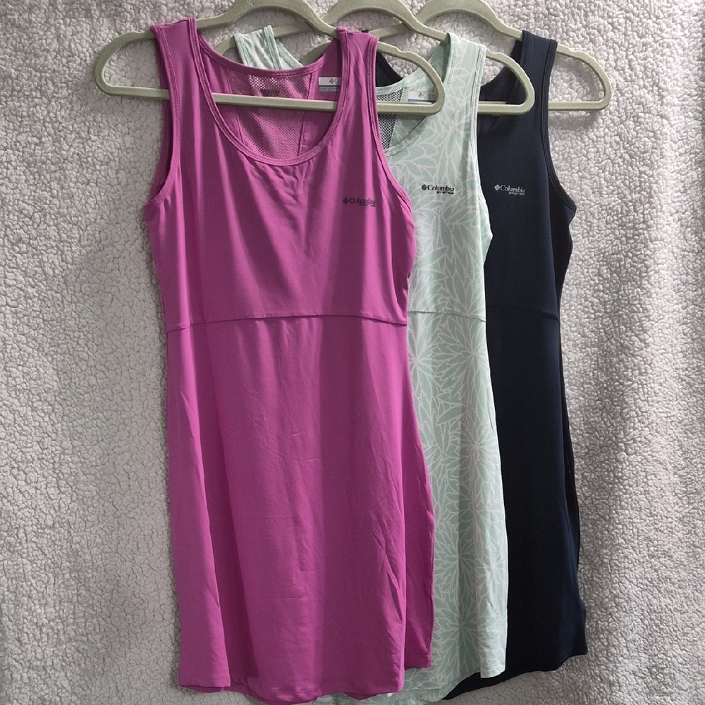Columbia Trio of Sleeveless Dresses in Pink, Mint, and Navy